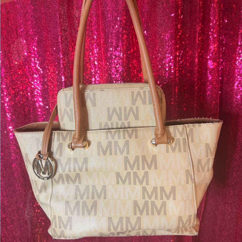 Monogram Beige and Tan Tote Bag - Picture 2 of 2